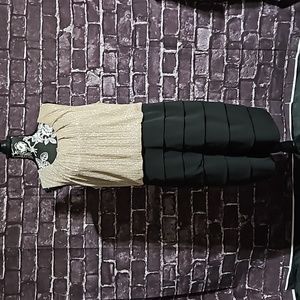 Enfocus Woman Sleeveless Formal Tiered Black & Gold Shimmer Dress